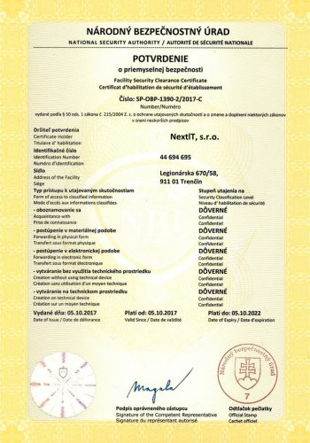 Facility Security Clearance Certificate