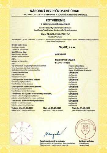 Facility Security Clearance Certificate